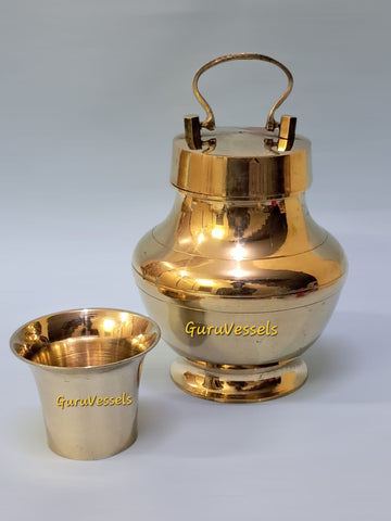 Brass Kooja with Tumbler – 7 Inch | Traditional Kalasam/lota kalash for Pooja – Guru Vessels