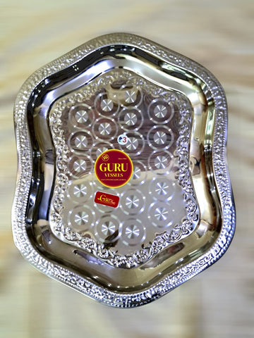 Hexagon shaped Tycoon Tray – Stainless Steel Decorative Seervarisai Plate (19 x 14.5 inch)/varisaithattu/decorplate