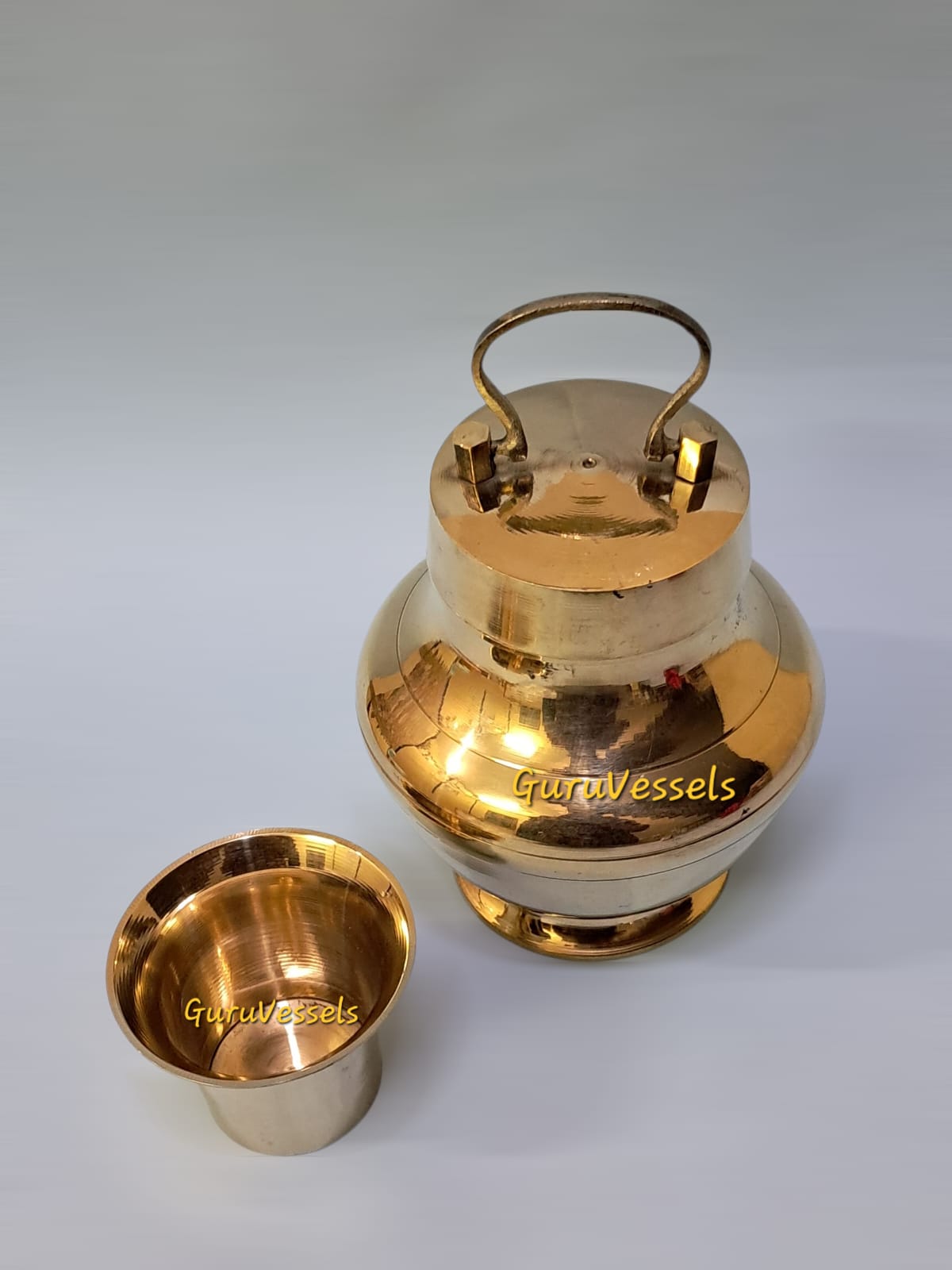 Brass Kooja with Tumbler – 7 Inch | Traditional Kalasam/lota kalash for Pooja – Guru Vessels