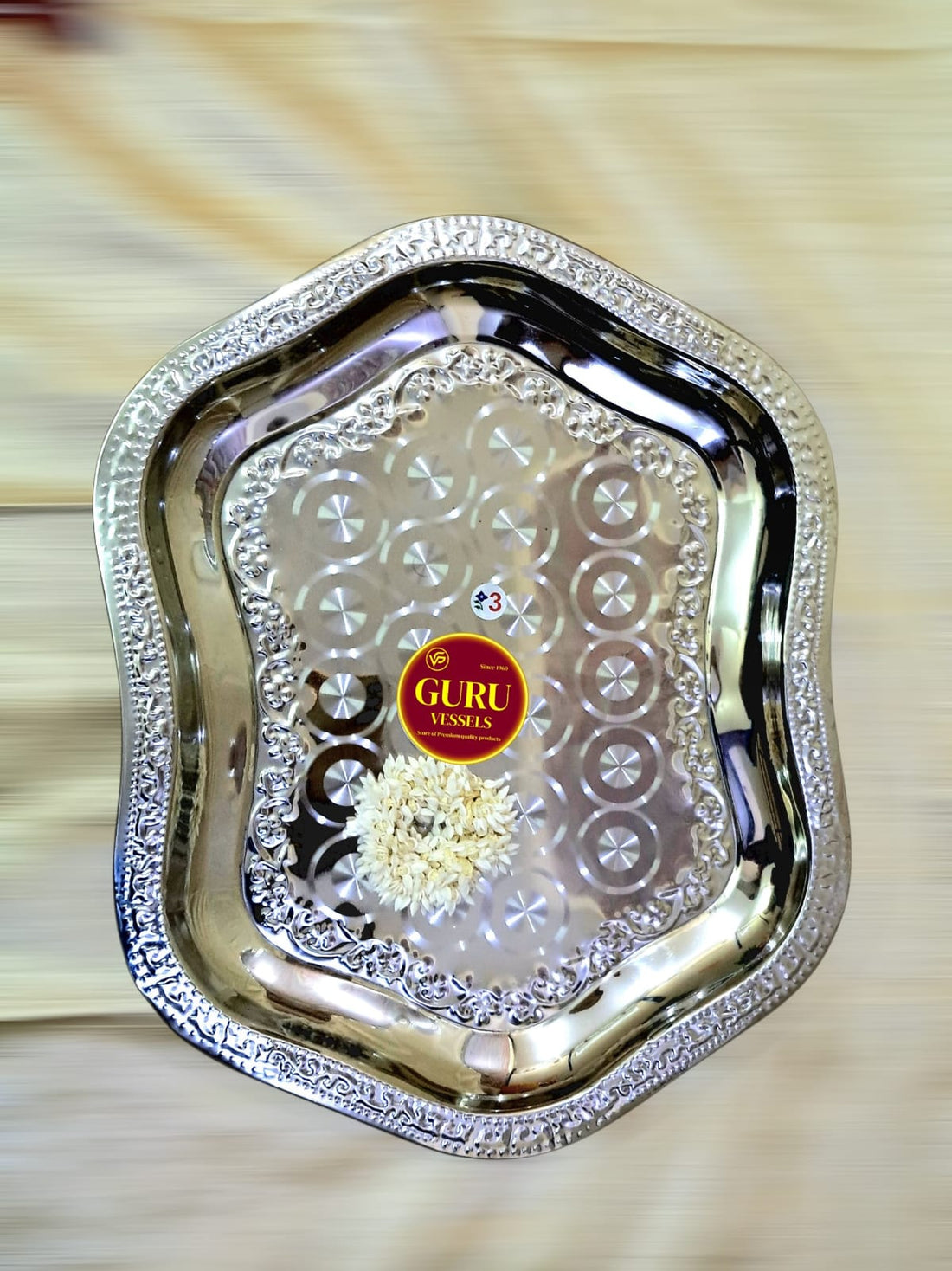 Hexagon shaped Tycoon Tray – Stainless Steel Decorative Seervarisai Plate (19 x 14.5 inch)/varisaithattu/decorplate