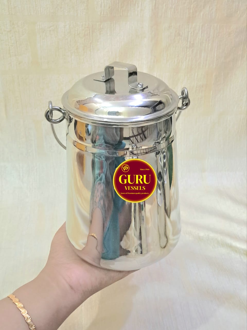 Handcrafted Karaikudi thooku-Stainless Steel big Palamani Thooku – 8.5 Inch Traditional Hanging Vessel