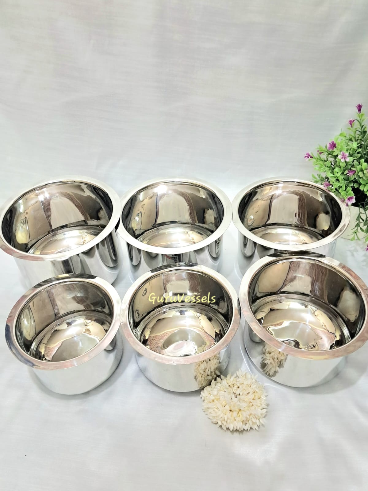 Chettinad Deep Tope Set -6 Pc Traditional Stainless Steel vessel (1.780kg)
