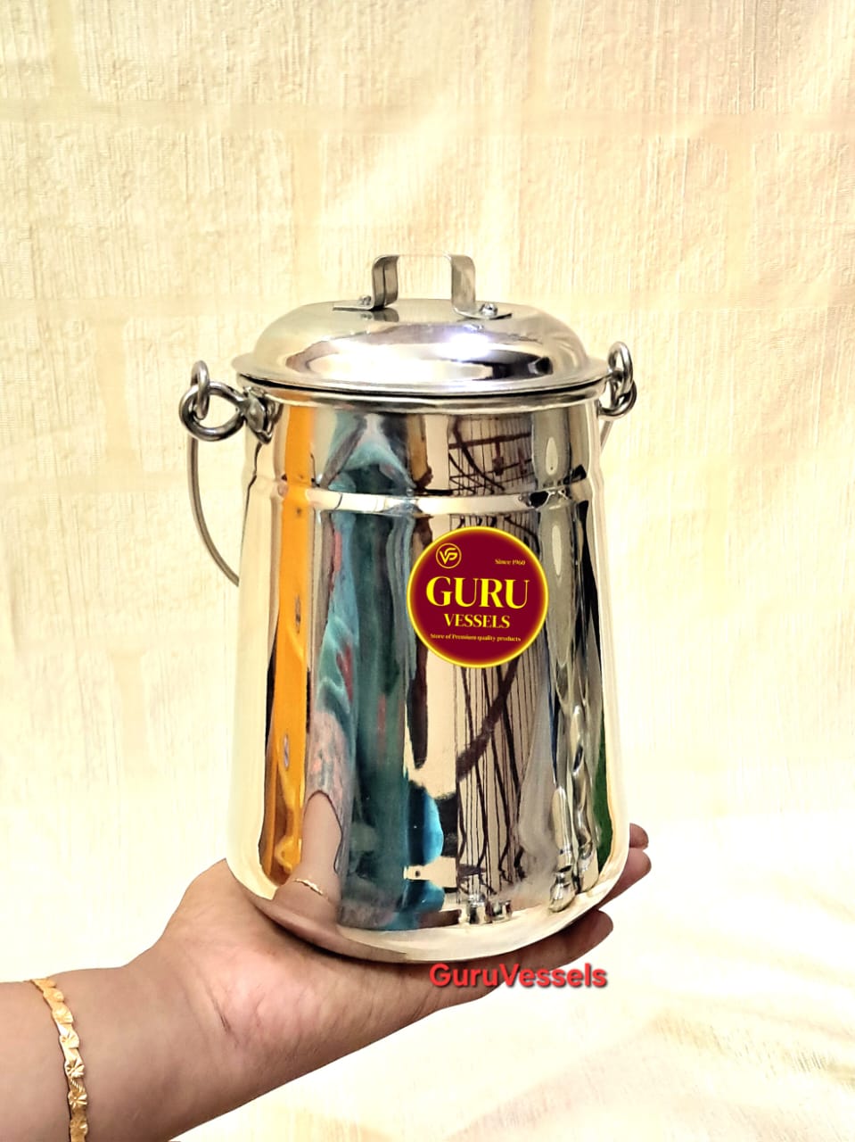 Handcrafted Karaikudi thooku-Stainless Steel big Palamani Thooku – 8.5 Inch Traditional Hanging Vessel