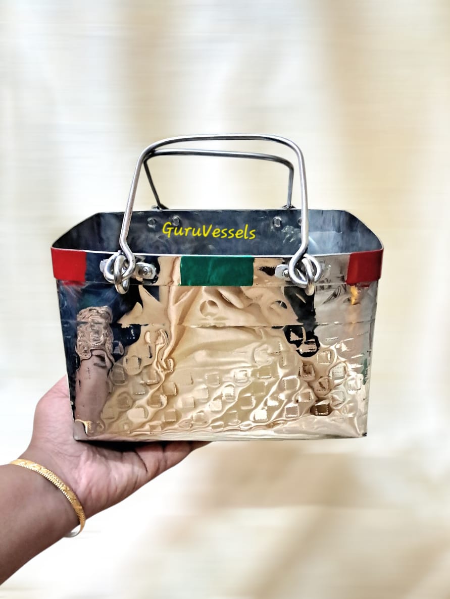 Traditional Chettinad Stainless Steel Flower Basket – Temple Pooja ritual & Kalyana Seervarisai | Guru Vessels