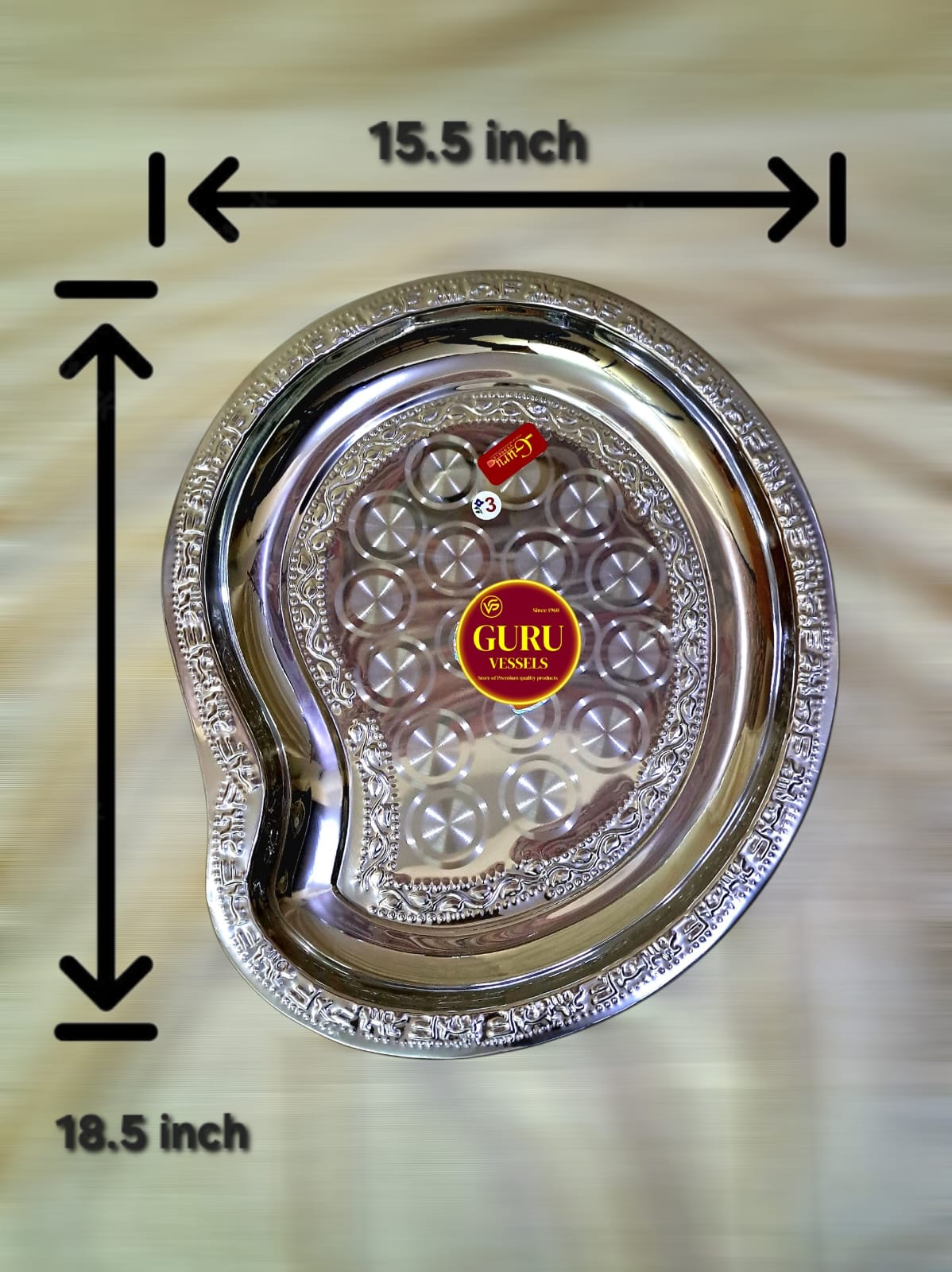 Big Mango shape Tray – Designer Stainless Steel Seervarisai Plate/thattu(18.5 x 15.5 inch) NO:3