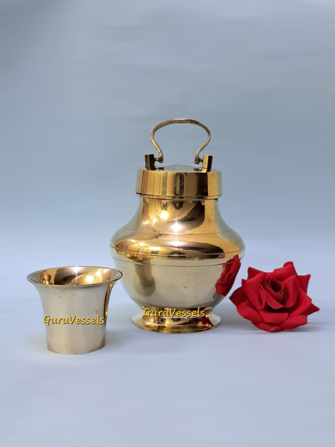 Brass Kooja with Tumbler – 7 Inch | Traditional Kalasam/lota kalash for Pooja – Guru Vessels