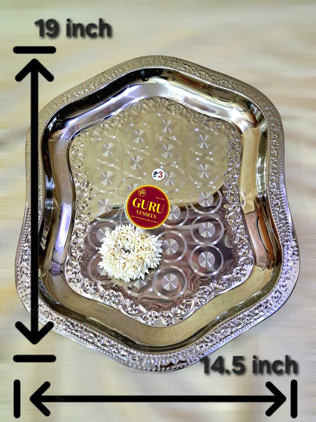Hexagon shaped Tycoon Tray – Stainless Steel Decorative Seervarisai Plate (19 x 14.5 inch)/varisaithattu/decorplate