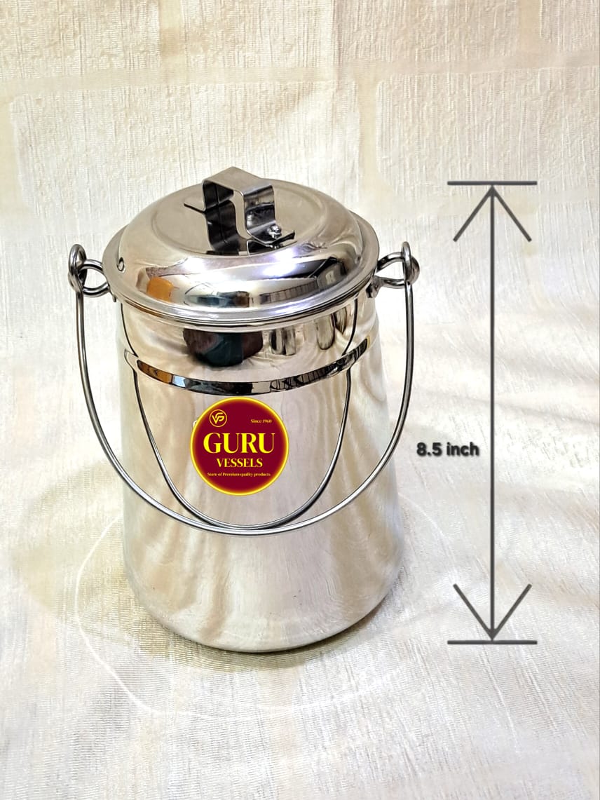 Handcrafted Karaikudi thooku-Stainless Steel big Palamani Thooku – 8.5 Inch Traditional Hanging Vessel