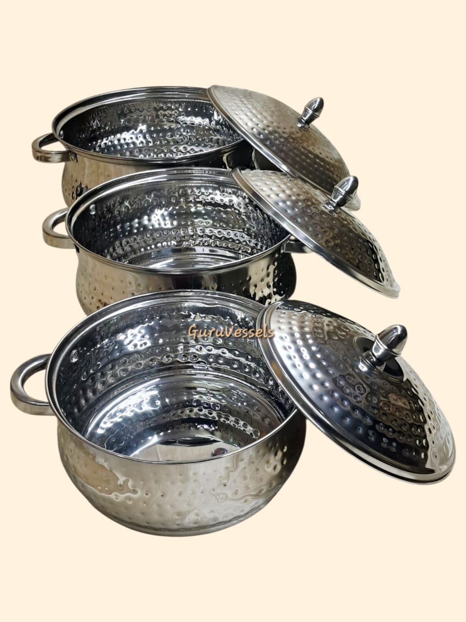 Serving dish- stainless steel 3 piece combo hammered finish