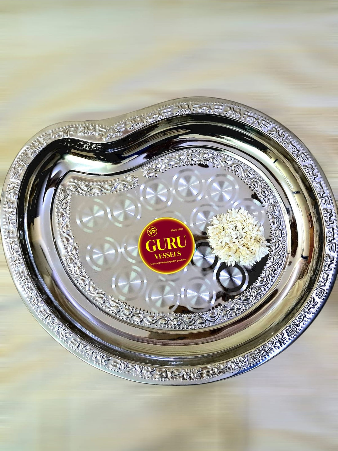 Big Mango shape Tray – Designer Stainless Steel Seervarisai Plate/thattu(18.5 x 15.5 inch) NO:3