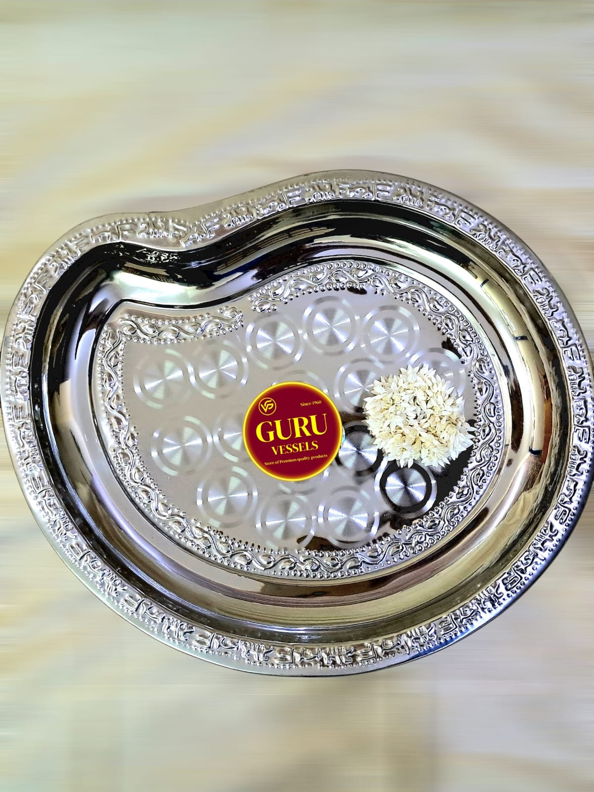 Big Mango shape Tray – Designer Stainless Steel Seervarisai Plate/thattu(18.5 x 15.5 inch) NO:3