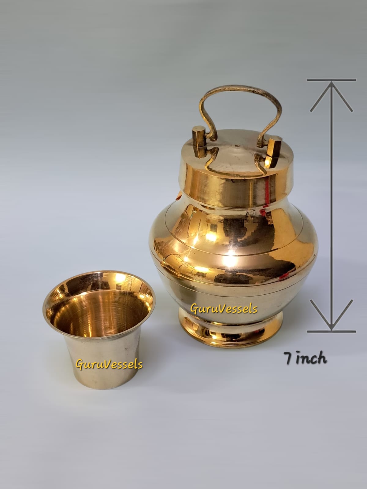 Brass Kooja with Tumbler – 7 Inch | Traditional Kalasam/lota kalash for Pooja – Guru Vessels