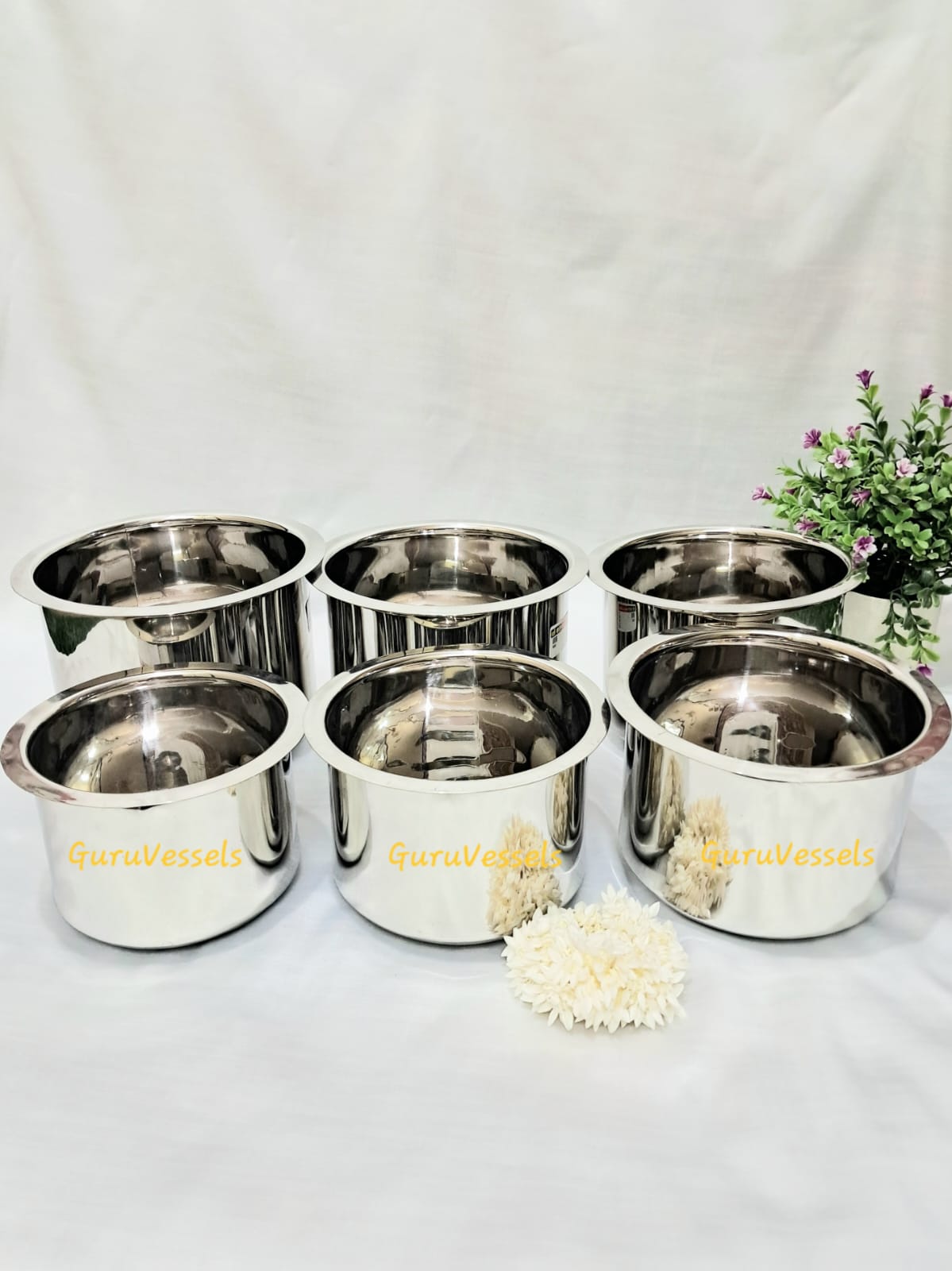 Chettinad Deep Tope Set -6 Pc Traditional Stainless Steel vessel (1.780kg)