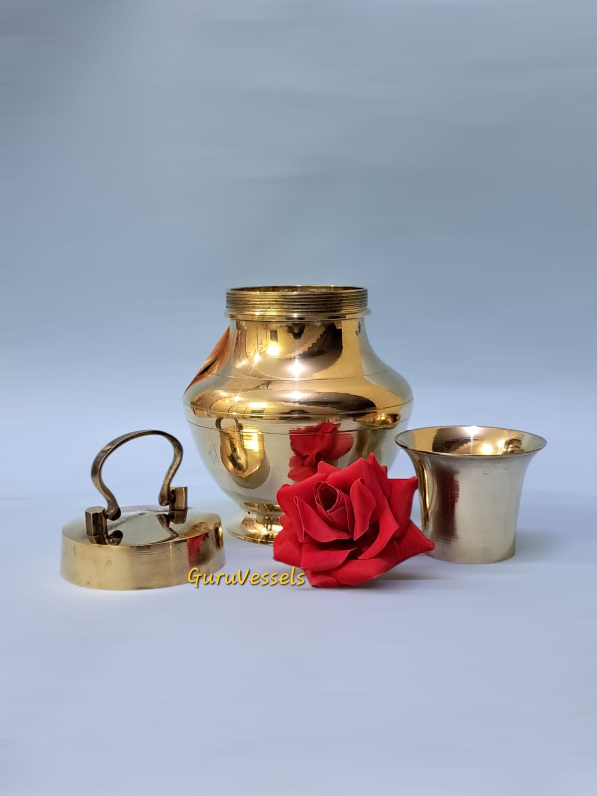 Brass Kooja with Tumbler – 7 Inch | Traditional Kalasam/lota kalash for Pooja – Guru Vessels