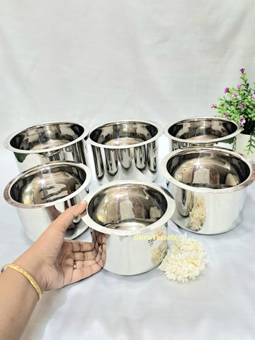 Chettinad Deep Tope Set -6 Pc Traditional Stainless Steel vessel (1.780kg)
