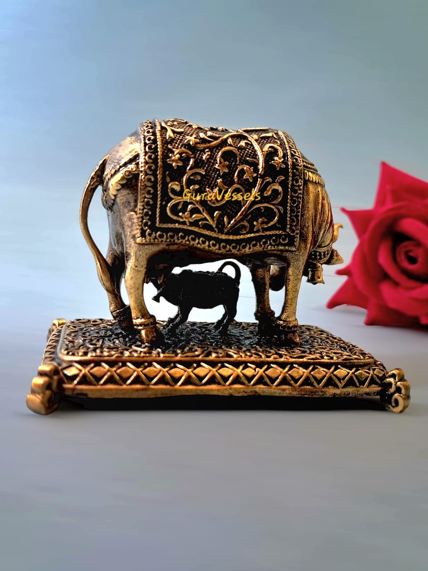 Gomata & Calf Brass Idol - Antique Finish for Home Decor/ Puja