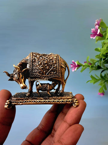 Gomata & Calf Brass Idol - Antique Finish for Home Decor/ Puja