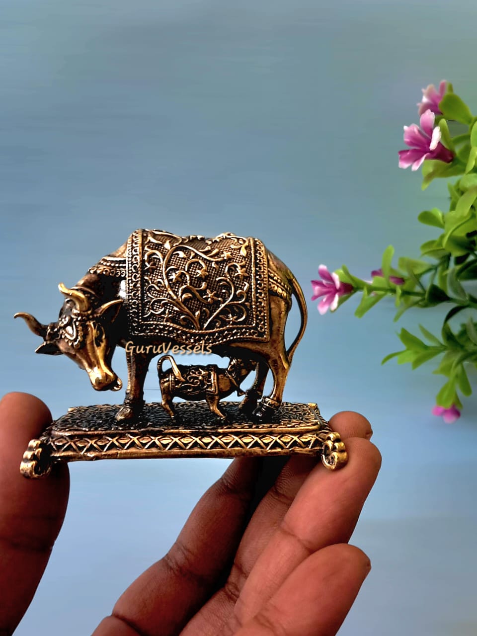 Gomata & Calf Brass Idol - Antique Finish for Home Decor/ Puja