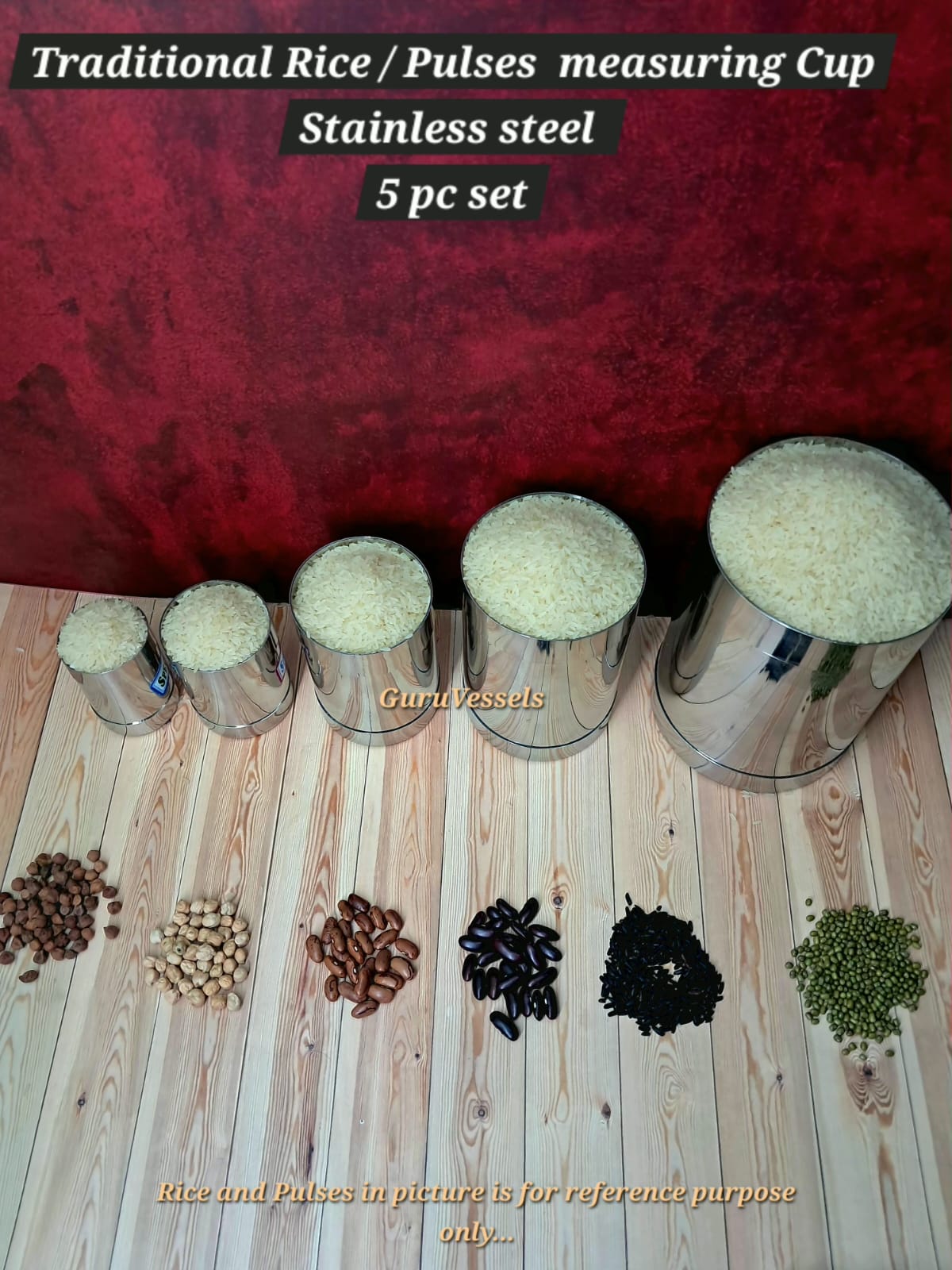 Premium Traditional Stainless Steel Padi Set | 5-Piece Authentic Rice & Grain Measuring Cups