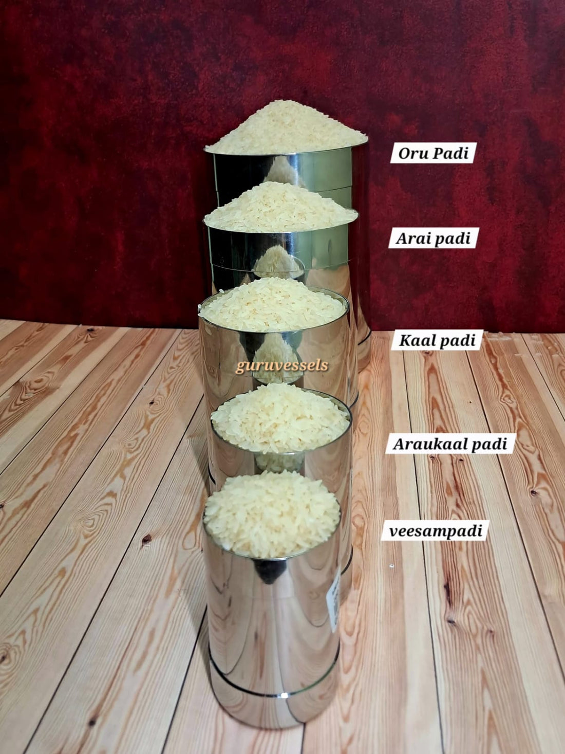 Premium Traditional Stainless Steel Padi Set | 5-Piece Authentic Rice & Grain Measuring Cups