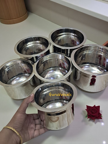 6 Pcs stainless steel Mirror Finished Karaikudi Chettinad Adukkuchatti 1.600 kg