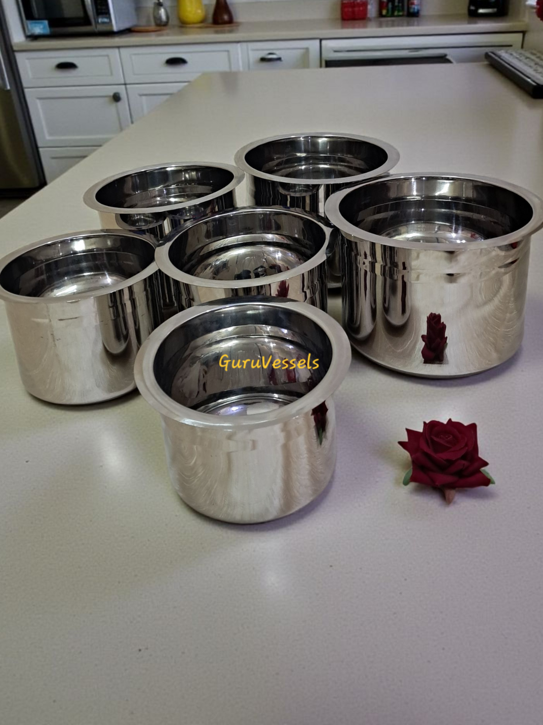 6 Pcs stainless steel Mirror Finished Karaikudi Chettinad Adukkuchatti 1.600 kg