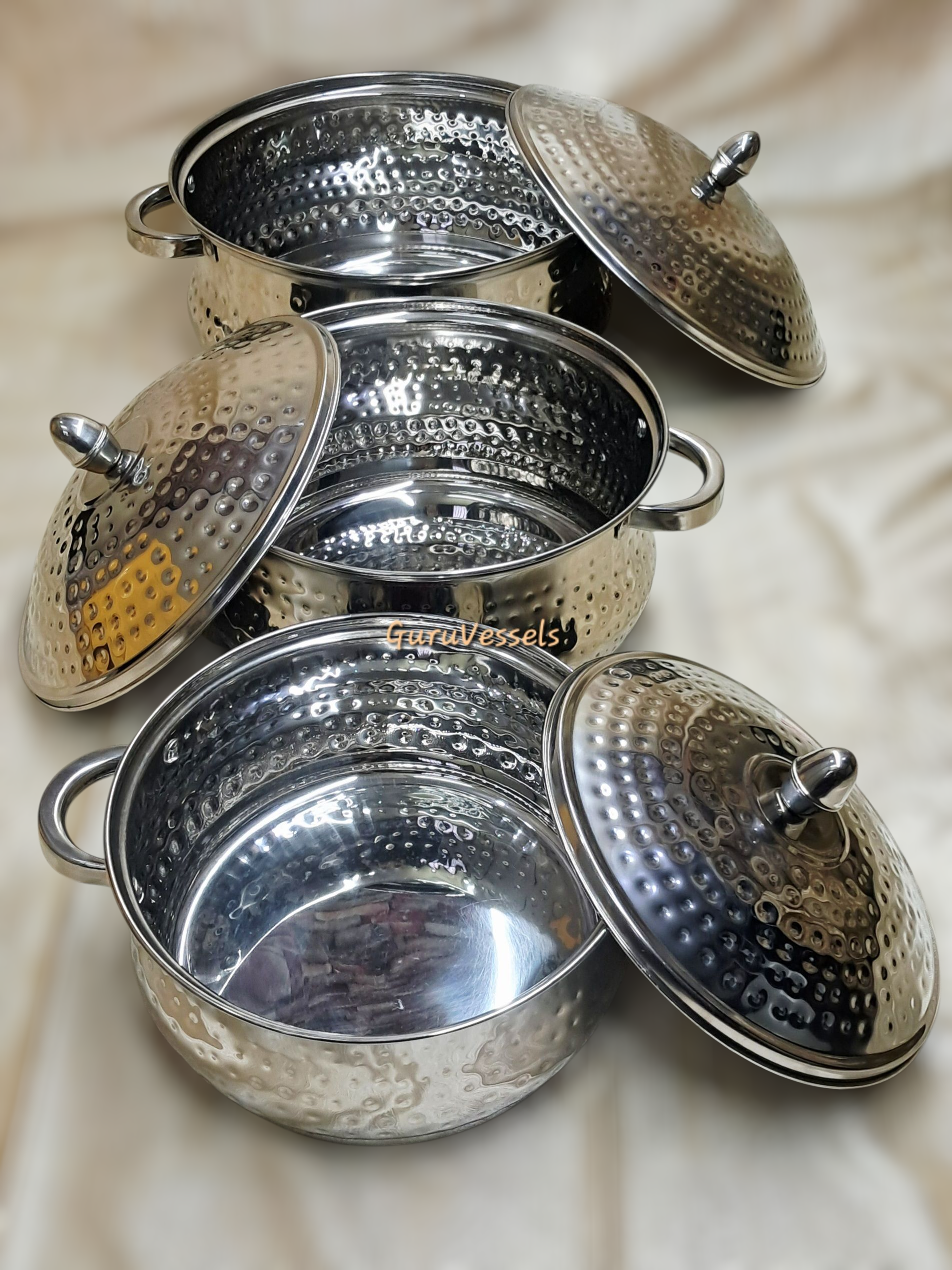 Serving dish- stainless steel 3 piece combo hammered finish