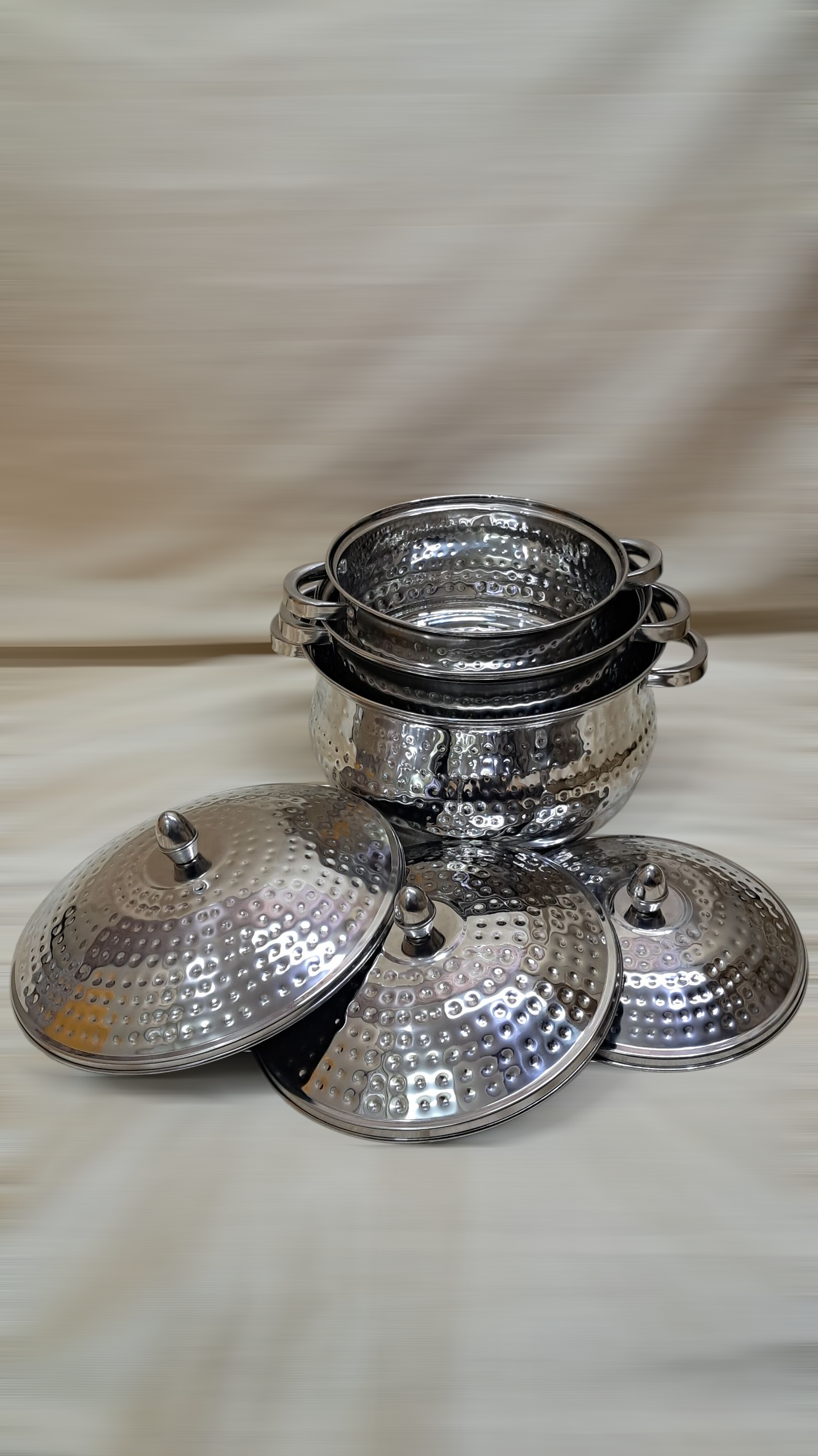 Serving dish- stainless steel 3 piece combo hammered finish