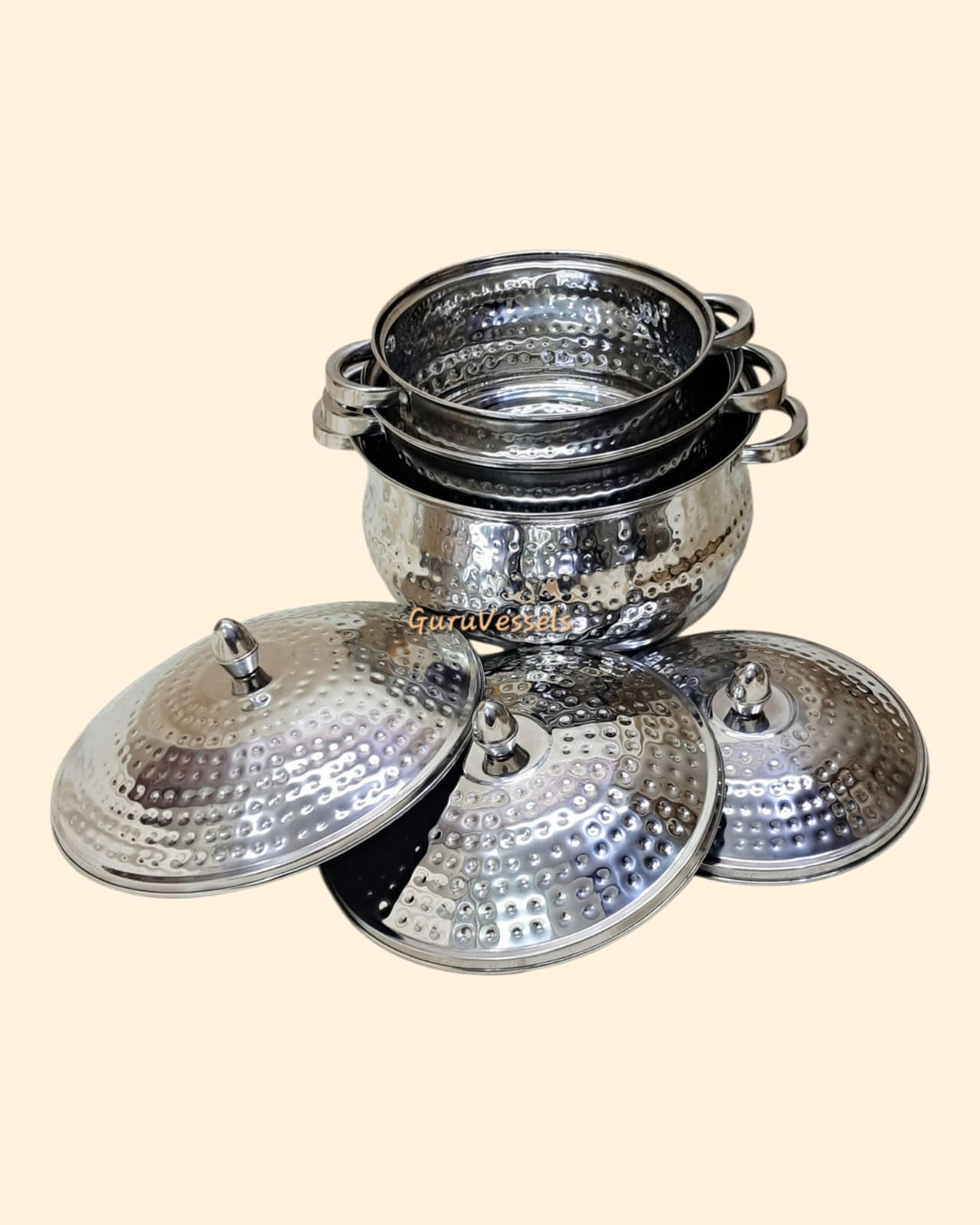 Serving dish- stainless steel 3 piece combo hammered finish