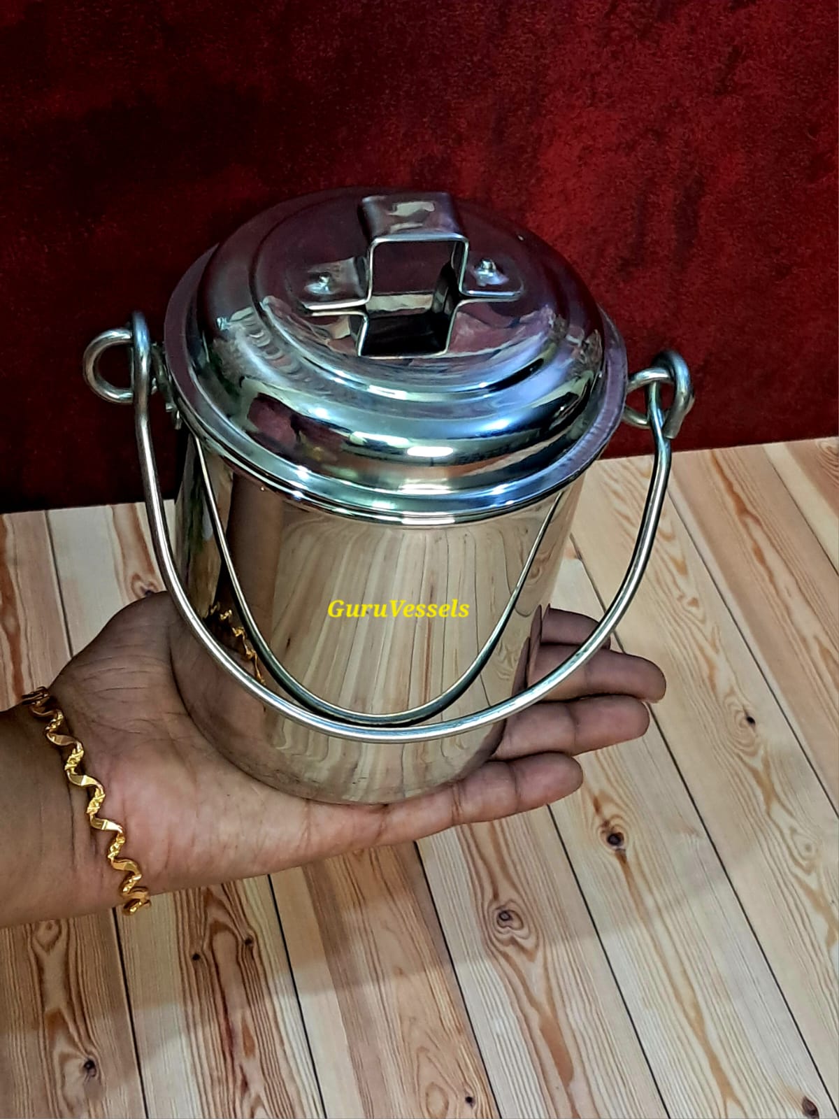 "Authentic Karaikudi Paal Thooku stainless steel food carrier"