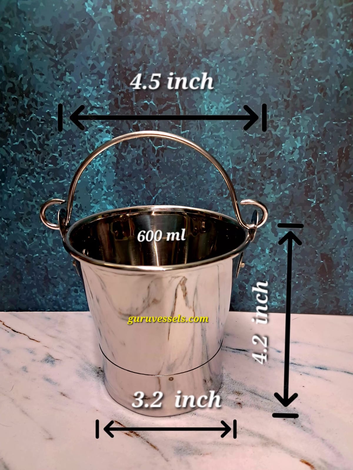 Chettinad Handmade Stainless Steel mini Nei Vaali Balti 600ml | Traditional premium Ghee Bucket